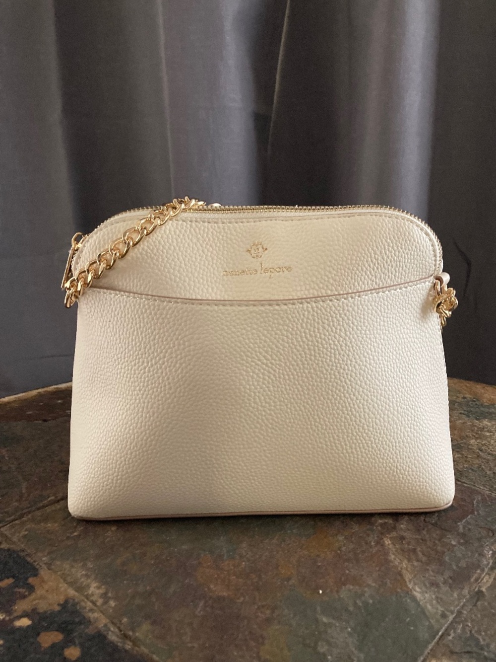 Nanette Lepore Soft White Pebble Vegan Leather Gold Chain Strap Summer Purse